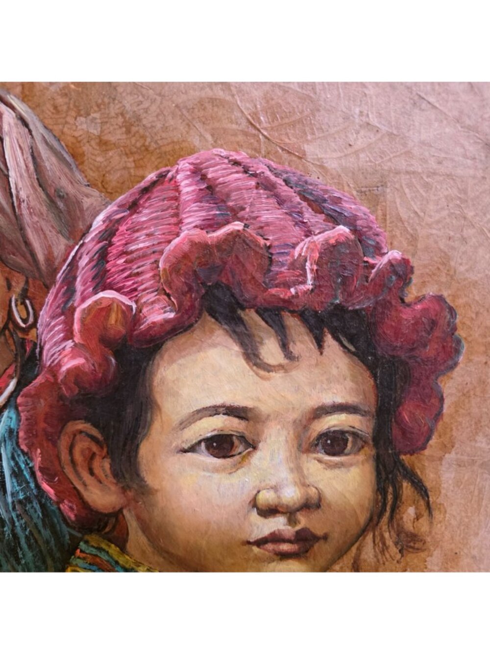 Painting On Tobacco Leaves by MAITREE JUNTAROOPAMAI Mother & Child 12x16" - Picture 4 of 13